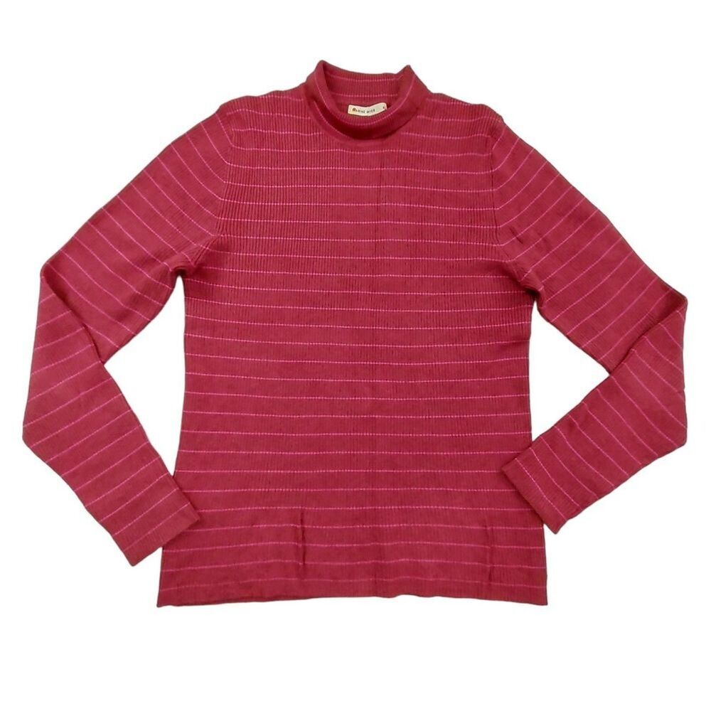 Marine Layer Sweater Womens XL Burgundy Ribbed Turtleneck Stripes Preppy Work